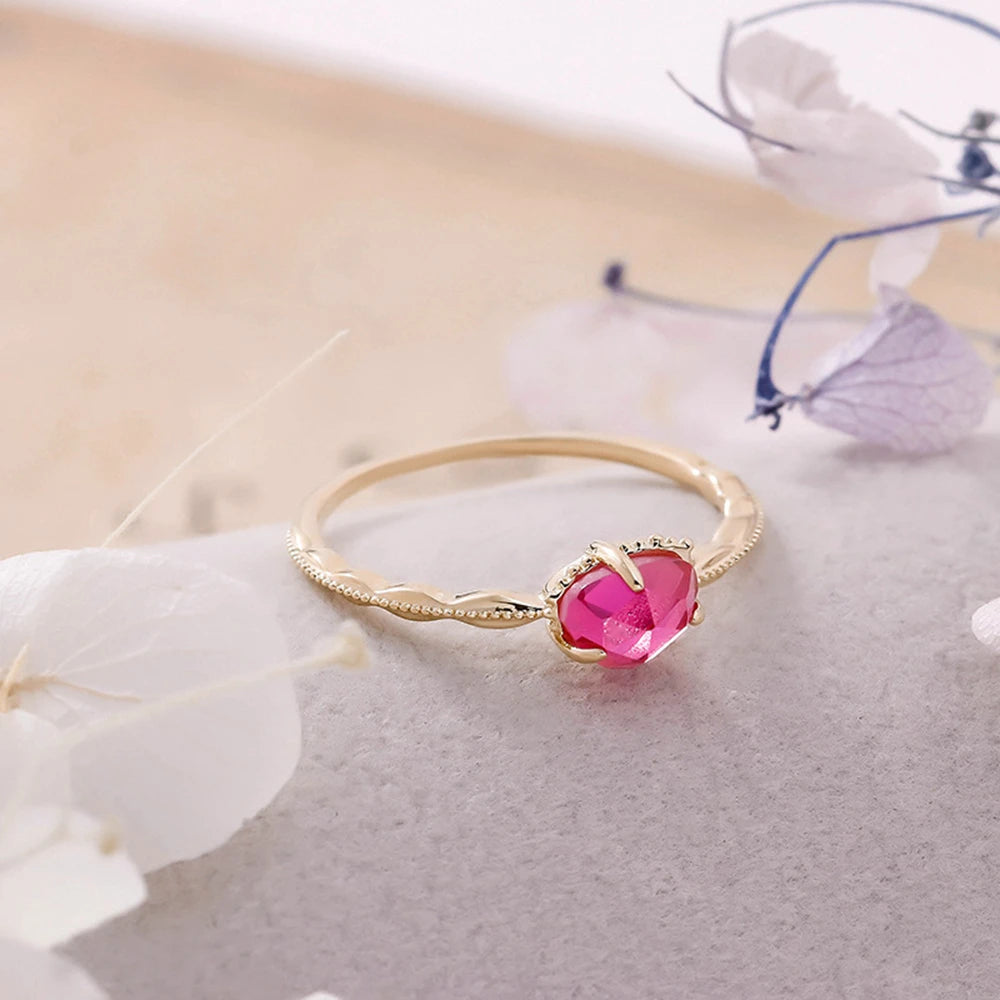 Emotional Anillos En Oro 925 Sterling Silver 14K Gold Plated Gem Stone Gemstone Irregular Rhombic Design Bead Red Corundum Ring