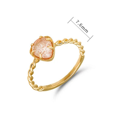 Emotional Factory 925 Sterling Silver 14K Gold Plated Gemstone Twist Heart Strawberry Quartz Ring