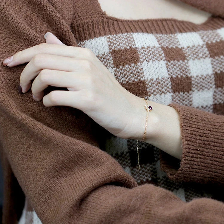 Emotional Pulsera Plata  925 Sterling Silver 14K Gold Plated Gemstone Cat Paw Shape Garnet Labradorite Bracelet