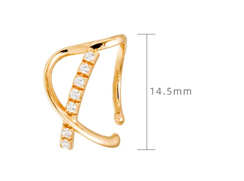 Emotional Factory 925 Sterling Silver 14K Gold Plated Gemstone C Shaped White Zirconium Ear Clip Earrings