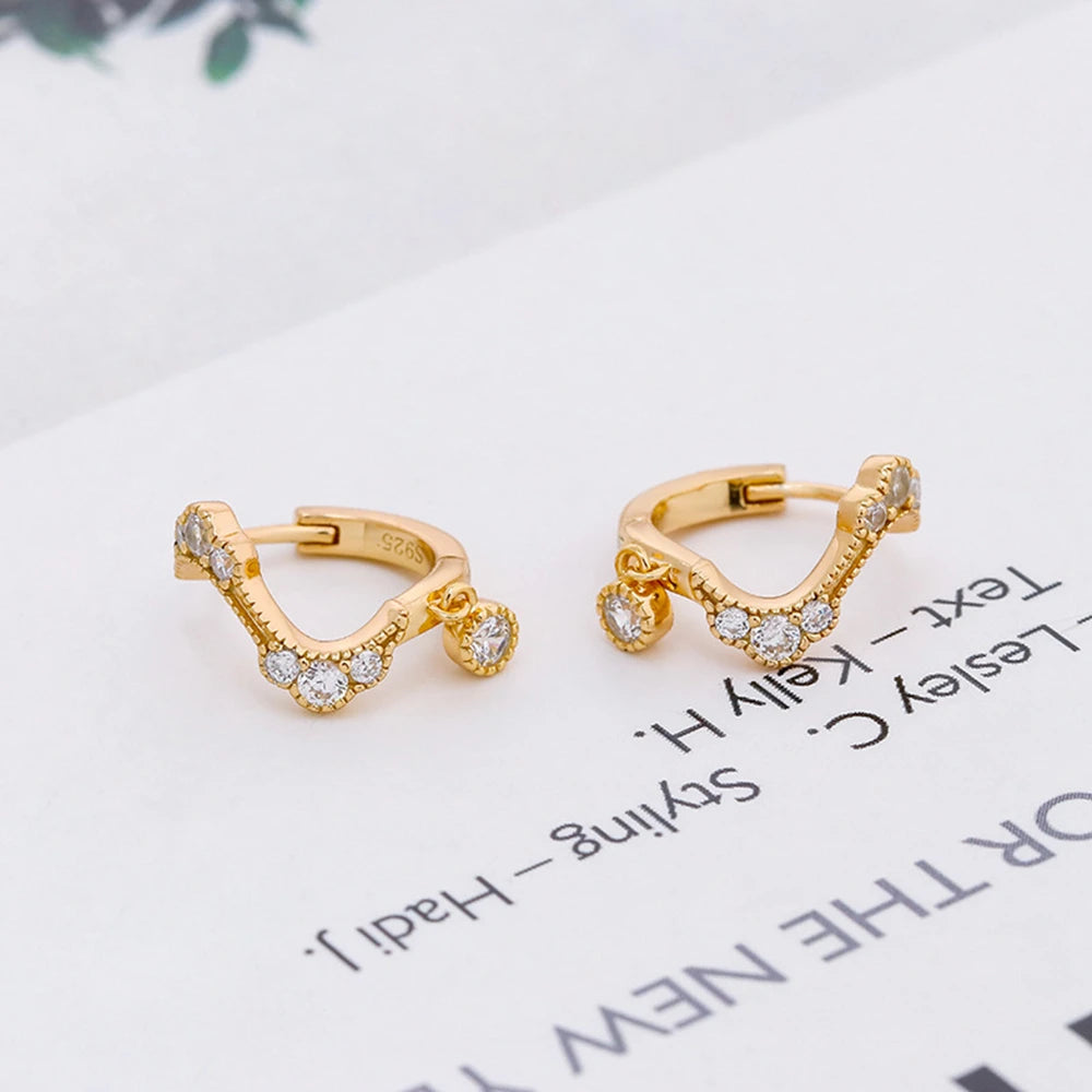 Emotional Factory 925 Sterling Silver 14K Gold Plated Gem Stone Gemstone Cz Zircon Geometric Line Mini Earrings