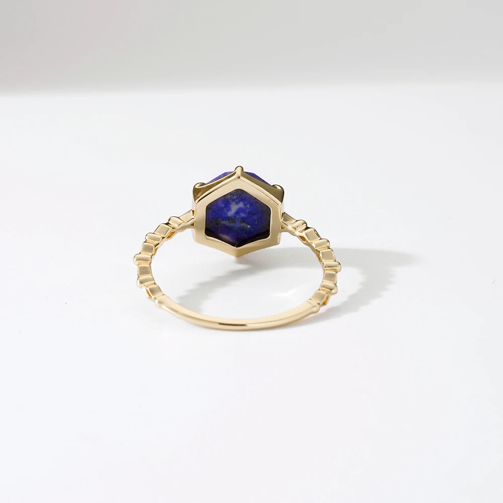 925 Sterling Silver 14K Gold Plated Gemstone Star  Starry Sky Octagon Lazurite Lapis Lazuli Ring