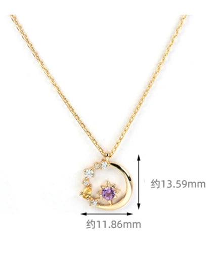 Emotional Factory Jewelry 925 Sterling Silver 14K Gold Plated Gemstone Series Amethyst Citrine Hollow Necklace