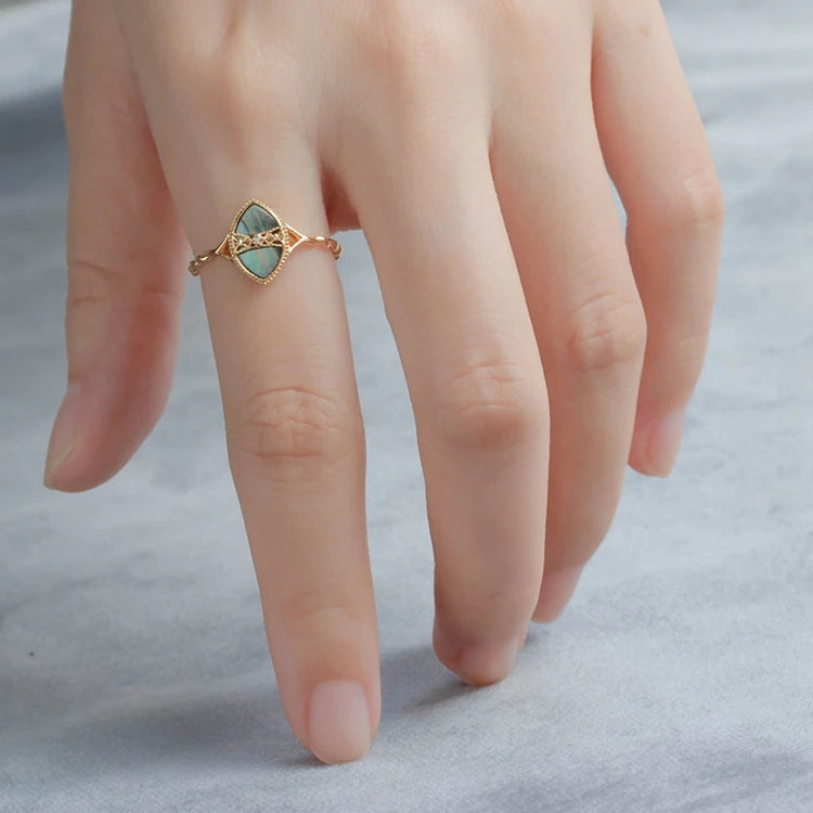 Emotional Factory 925 Sterling Silver 14K Gold Plated Gemstones Zircon Black Phantom Abalone Shell Ring