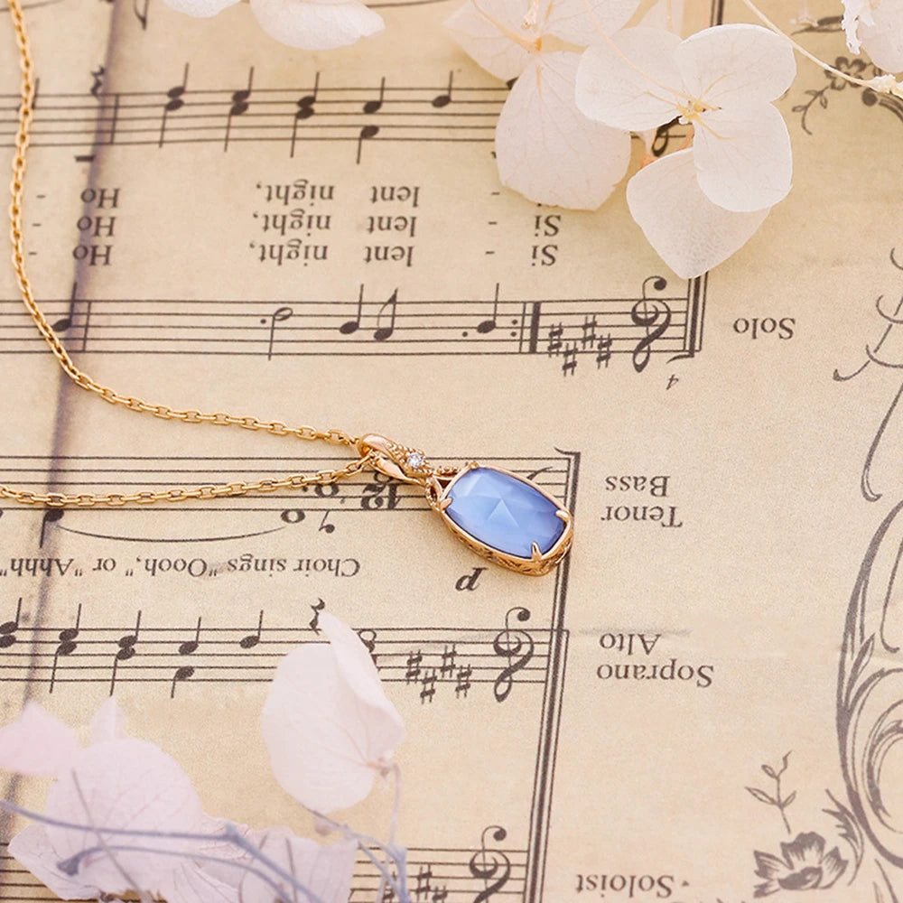 Emotional 925 Sterling Silver 14K Gold Plated Gem Stone Marine Style Bilayer Stone Blue Quartz Glass White Shell Necklace