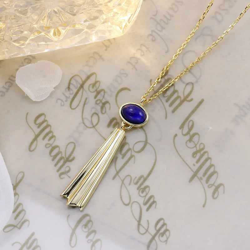 Emotional Factory 925 Sterling Silver 14K Gold Plated Gemstone Literary Retro Thickness Necklaces Lapis Lazuli Necklace