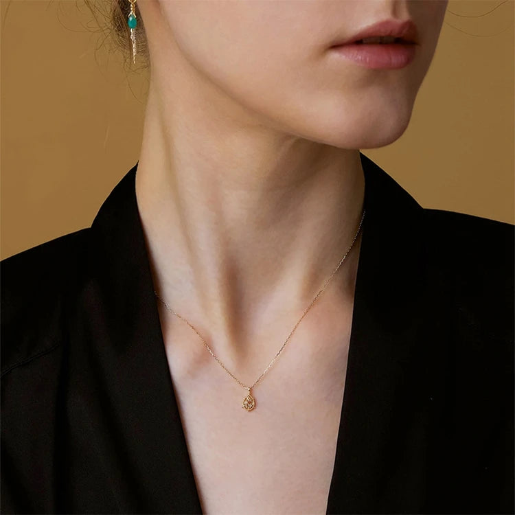 Emotional Factory 925 Sterling Silver 14K Gold Plated Zircon Rose Thorns Hollow Leaves Oval Necklace