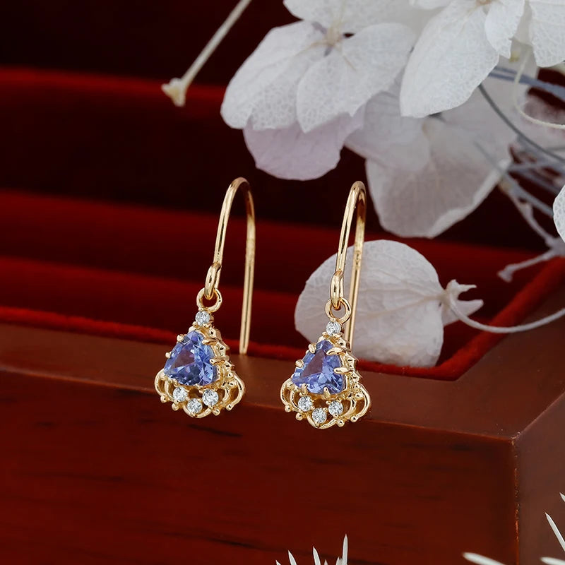 Chic S925 Sterling Silver 14K Gold Plated Earrings with Tanzanite CZ Zircon Fine Jewelry