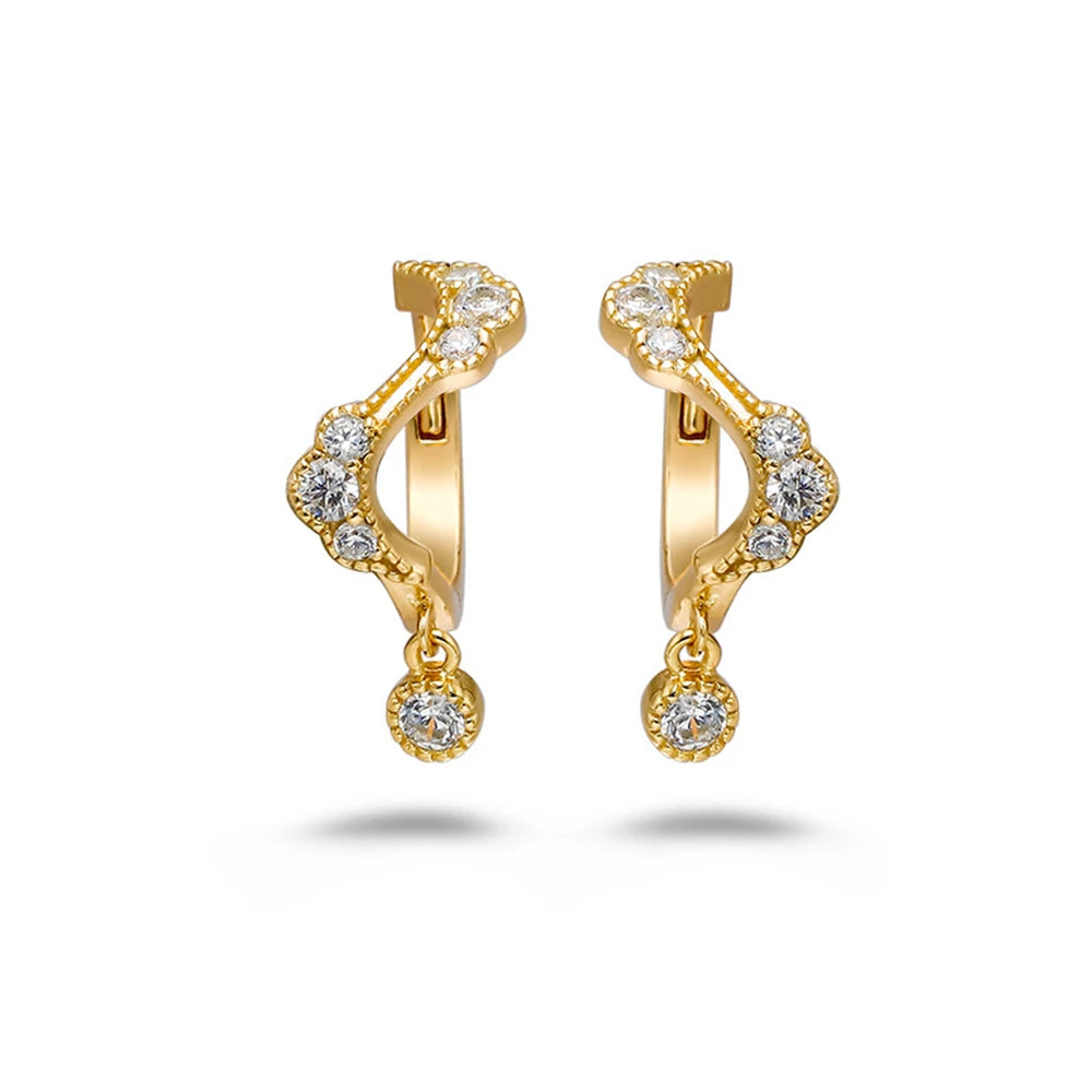 Emotional Factory 925 Sterling Silver 14K Gold Plated Gem Stone Gemstone Cz Zircon Geometric Line Mini Earrings