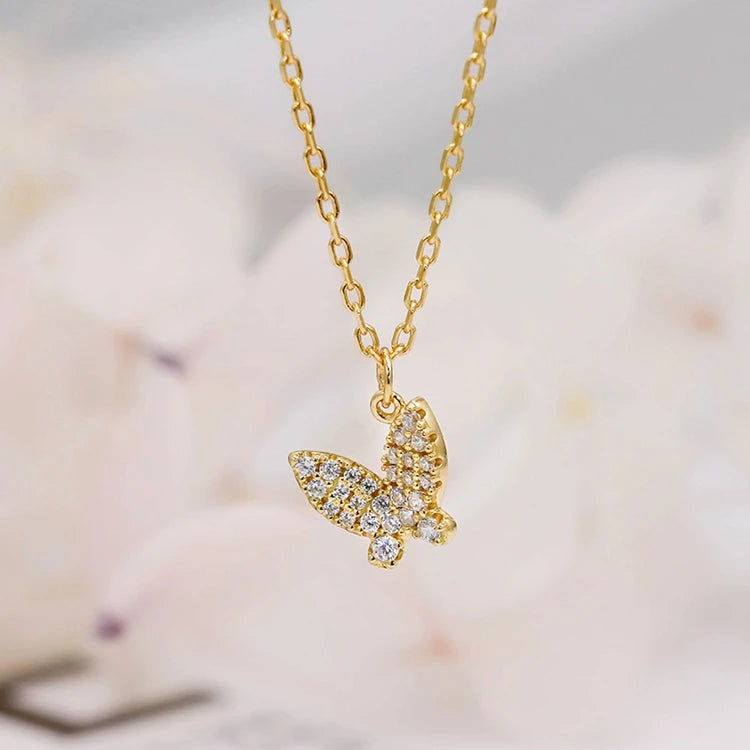 Emotional Factory 925 Sterling Silver 14K Gold Plated Gemstone Minimalist Mini Zircon Butterfly Necklace