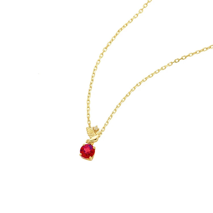 Emotional Factory 925 Sterling Silver 14K Gold Plated Gemstones Zircon Little Bird Natural Red Garnet Pendant Necklace
