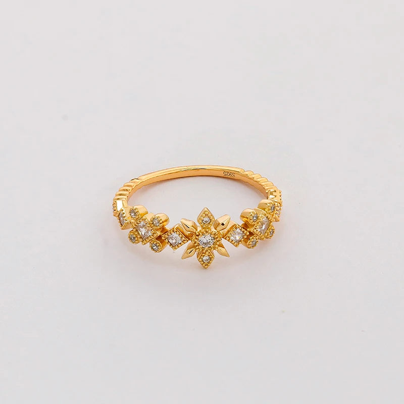 Dunli Jewelry Italian Style Light Luxury High Sense Set Full Zircon S925 Silver Plated Gold Ring Wholesale