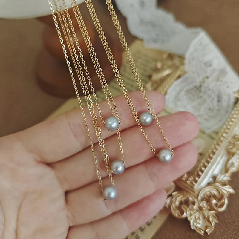 Emotional Factory 925 Sterling Silver 14K Gold Plated Gemstone Sample Single Stone Pearl Necklace