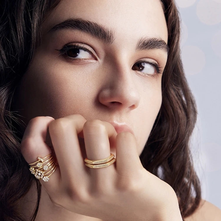 Emotional Factory 925 Sterling Silver 14K Gold Plated Gemstone Zircon Hollow Artistic Retro Diamond Shaped Ring