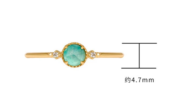 Factory 925 Sterling Silver 14K Gold Plated Gem Stone Gemstone Retro Cz Zircon Round Stone Amazonite White Rock Crystal Ring