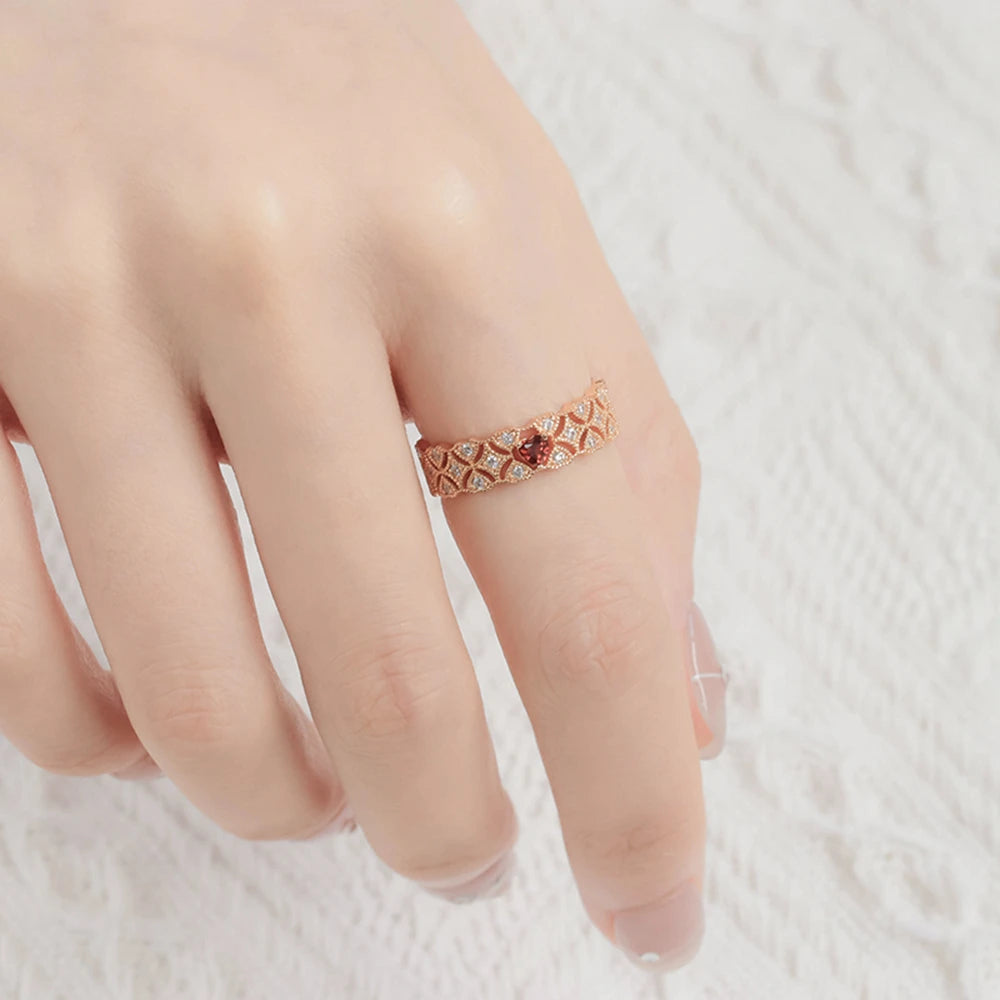 Adjustable Love Red Garnet Lace Ring