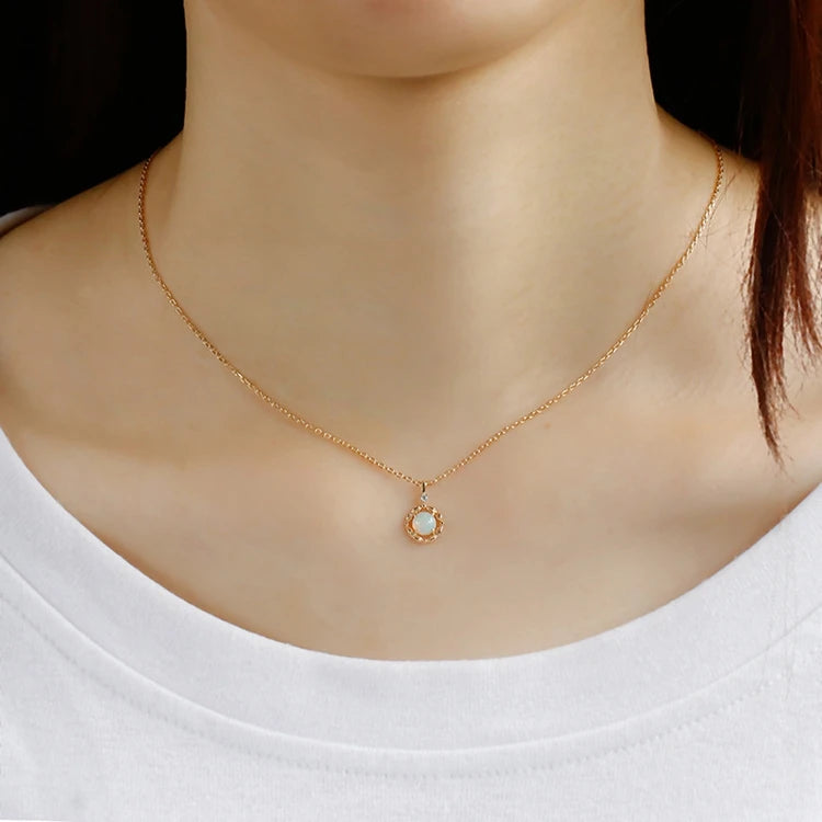 Emotional Factory 925 Sterling Silver 14K Gold Plated Gemstone Vintage Stripes Hollow African Opal Necklace With Natural Stone