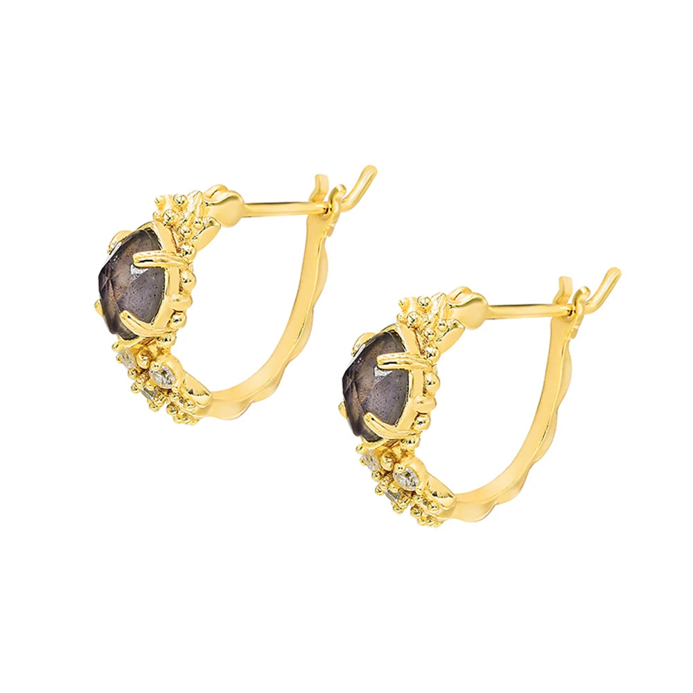 Emotional Factory 925 Sterling Silver 14K Gold Plated Gemstones Natural Cordierite Zircon Labradorite Stud Earrings for Women