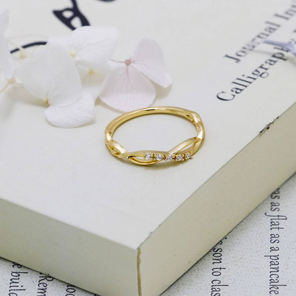 Emotional Factory 925 Sterling Silver 14K Gold Plated Cz Zircon Summer Simple Line Ring