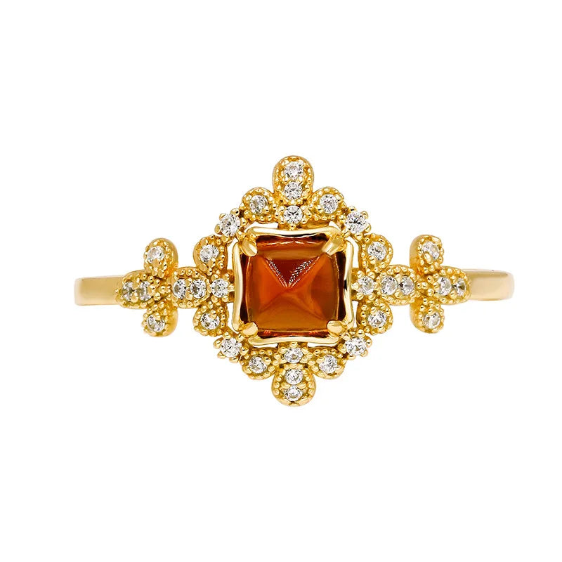 Red Garnet  Retro Style Pomegranate White Zirconium Ring S925 Silver Plating 14k Gold Fine Jewelry