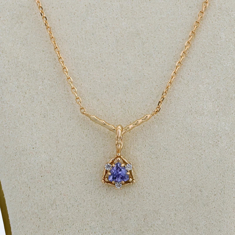 Japanese Light Luxury Style S925 Silver Plated 14K Gold  Tanzanite Necklace