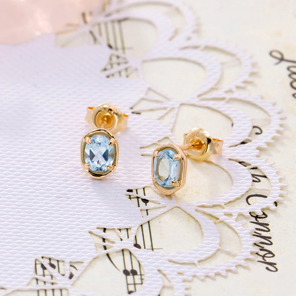 Emotional Factory 925 Sterling Silver 14K Gold Plated Gem Stone Gemstone Simpler Prong Setting Sky Blue Topaz Stud Earrings