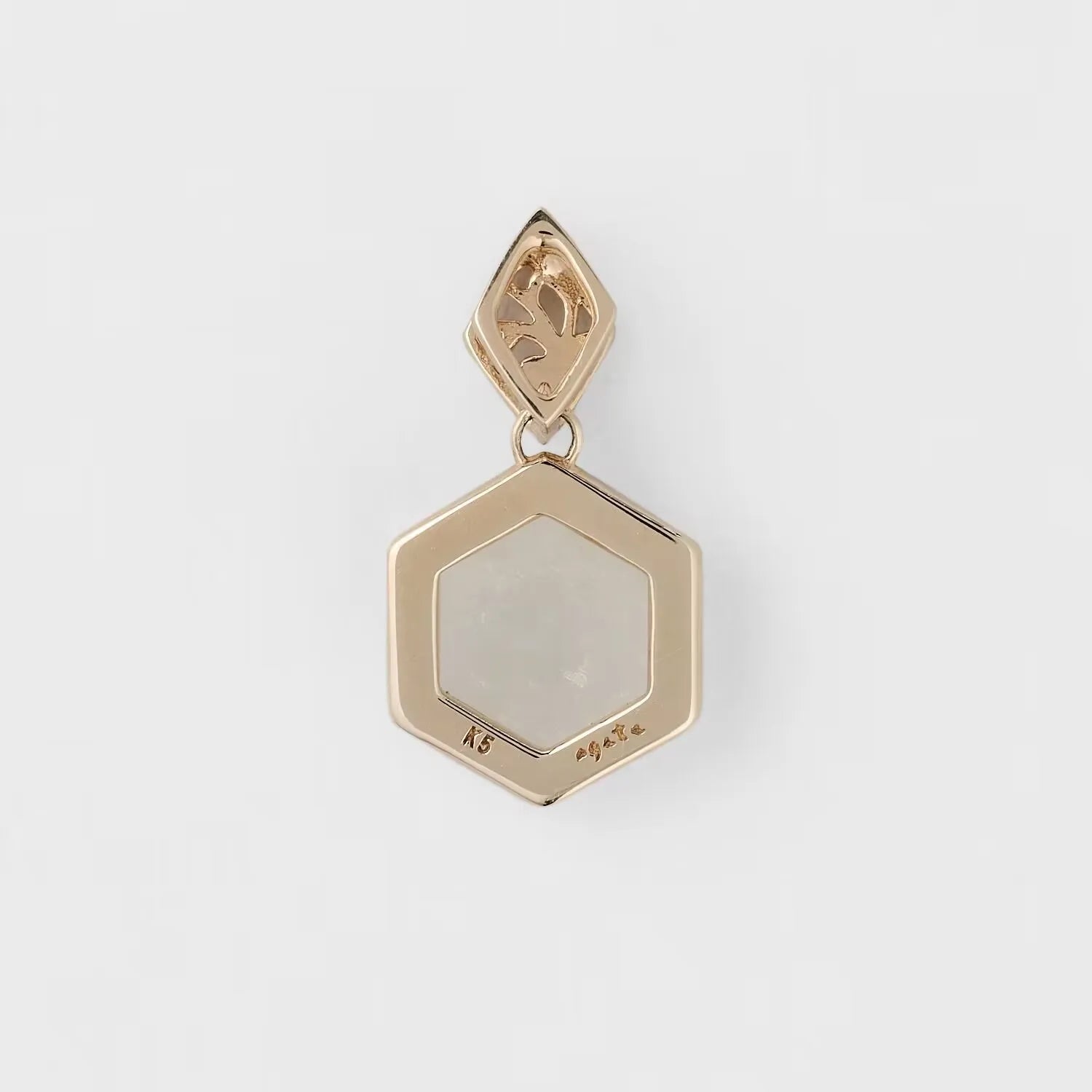 925 Sterling Silver 14K Gold Plated Gemstone Retro Vintage Hexagonal Jade Nephrite Necklace Pendant