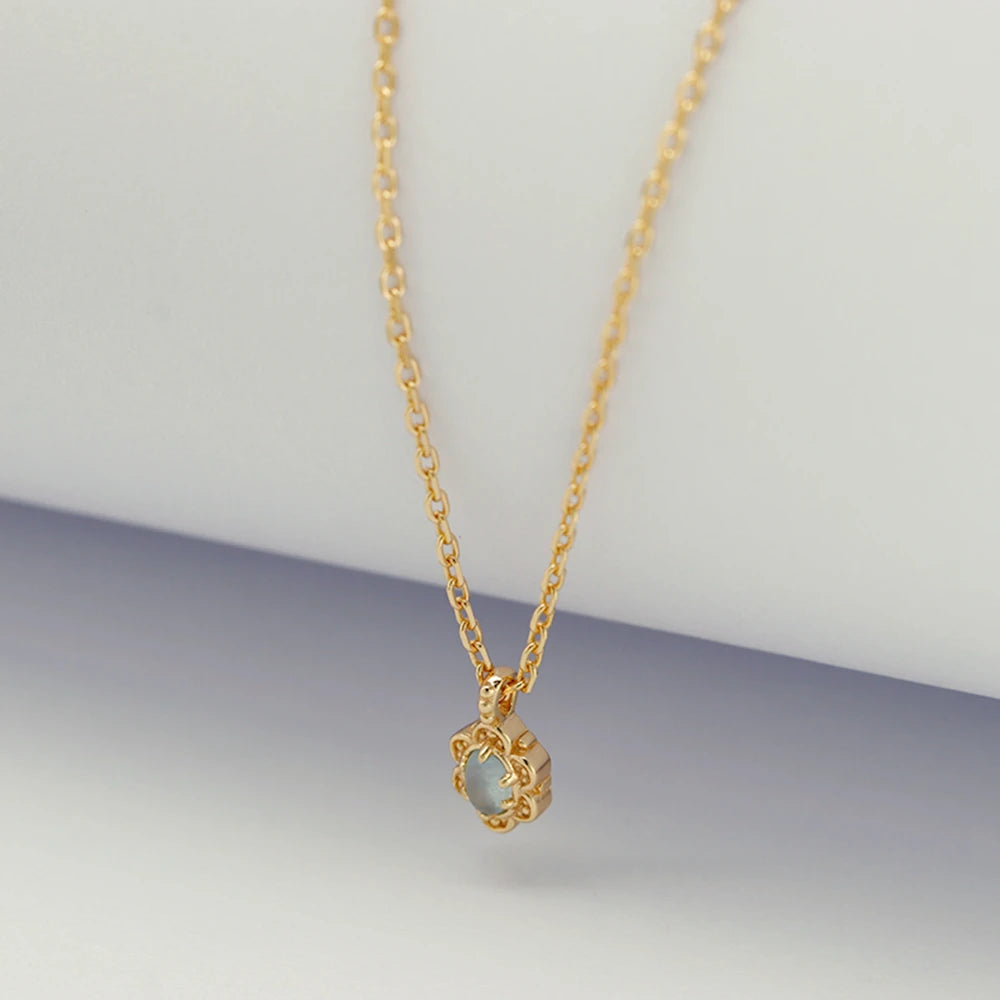 Emotional Factory Jewelry 925 Sterling Silver 14K Gold Plated Gemstone Series Gem Pattern Petal Wrap Aquamarine Necklace