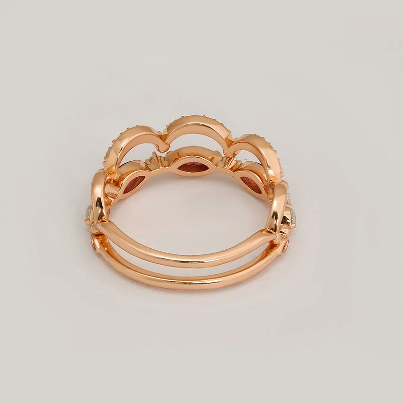 14K Gold Plated Sterling Silver Ring Set With Purplish Red Garnet Japanese Light Luxury Style