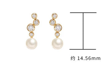 Emotional Factory 925 Sterling Silver 14K Gold Plated Gemstone Simplicity Pearls White Zircon Irregular Earrings