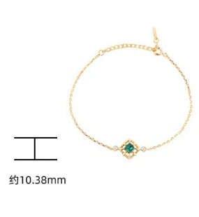 Emotional  Joyeria Factory 925 Sterling Silver 14K Gold Plated Gemstones Zircon Claw Setting Synthetic Emerald Bracelet