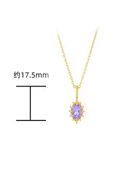 925 Sterling Silver 14K Gold Plated Gemstone Series Amethyst Crown Bubble Cutout Lace Delicate Sun Pendant Necklace