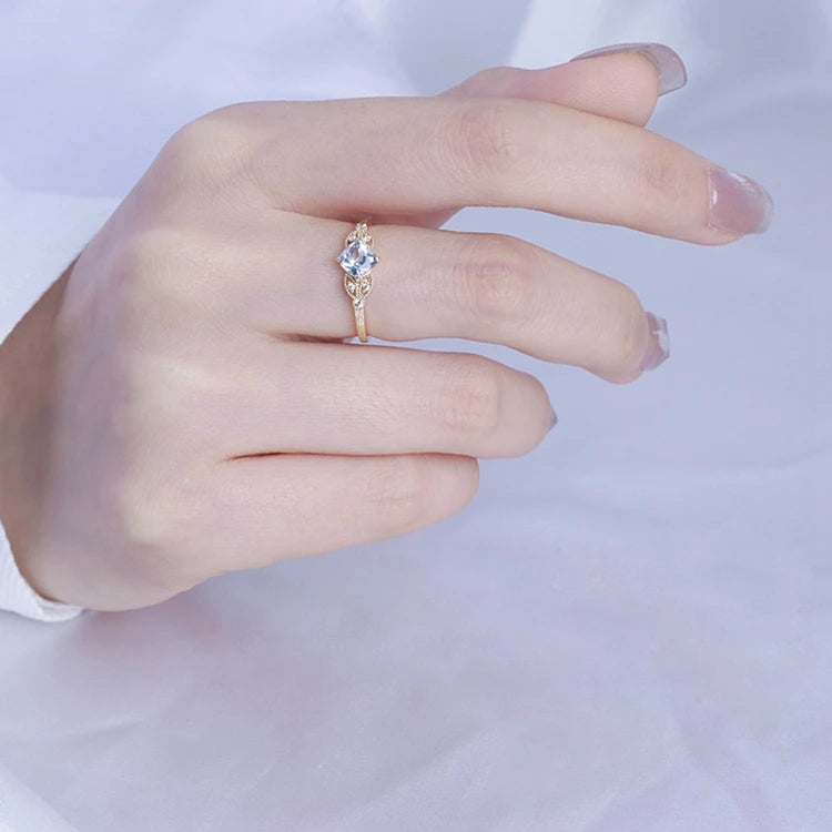 Anillos De Piedras Preciosas 925 Sterling Silver 14K Gold Plated Gemstone Zircon Gem Stones Natural Square Sky Blue Topaz Ring