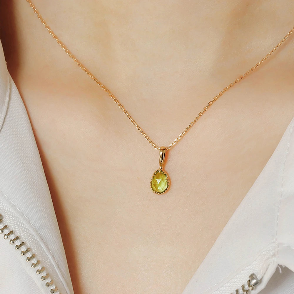 Gemstone Vintage Minimalist Drop Green Peridot Pendant Necklace