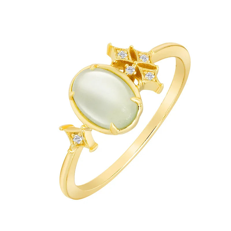 Emotional Factory 925 Sterling Silver 14K Plated Gemstone Gold Tourmaline Green Peridot Flower Prehnite Ring