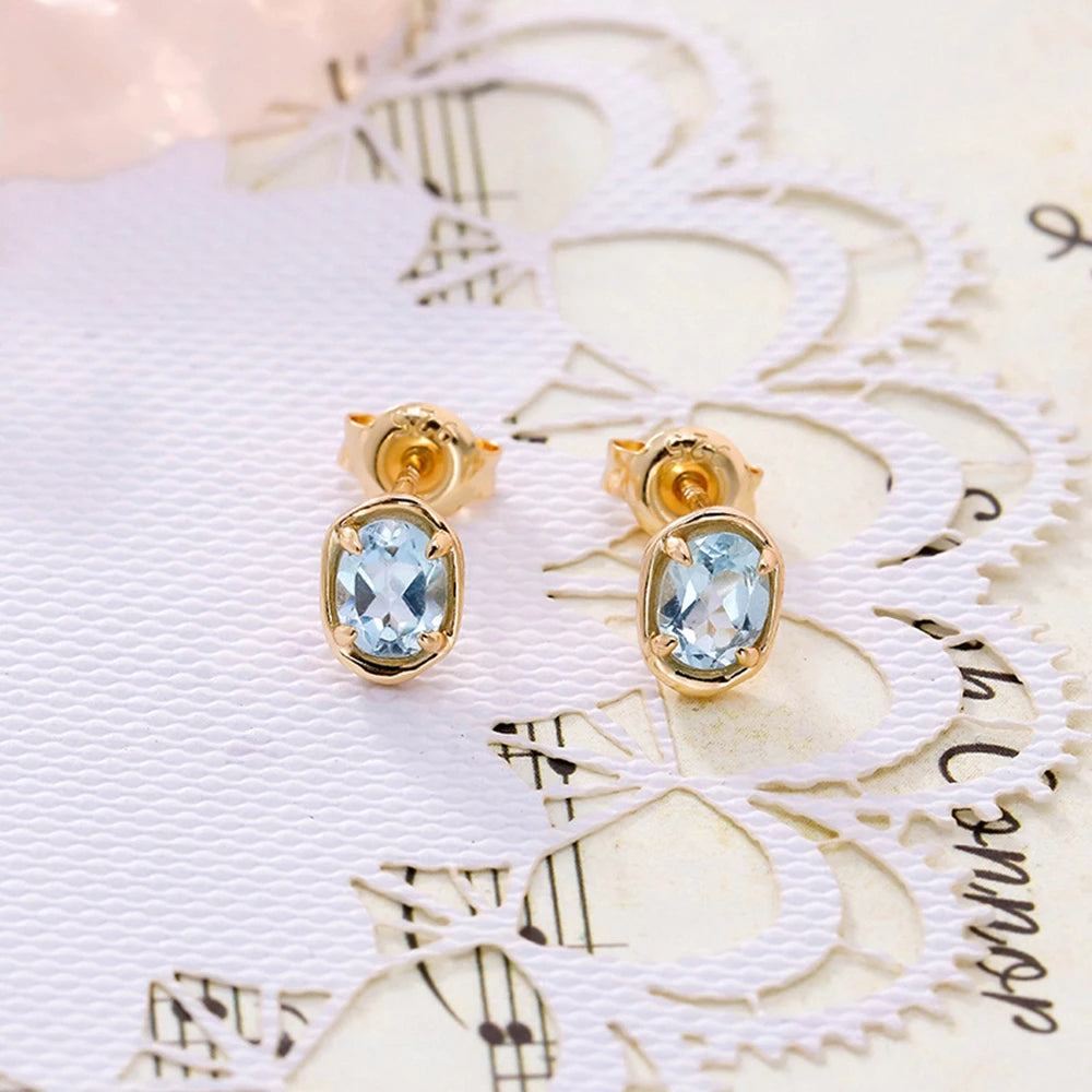 Emotional Factory 925 Sterling Silver 14K Gold Plated Gem Stone Gemstone Simpler Prong Setting Sky Blue Topaz Stud Earrings