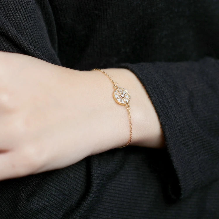 Emotional Pulseras Tendencia Luxus Schmuck Factory 925 Sterling Silver 14K Gold Plated Cz  White Shell Hollow Bracelet