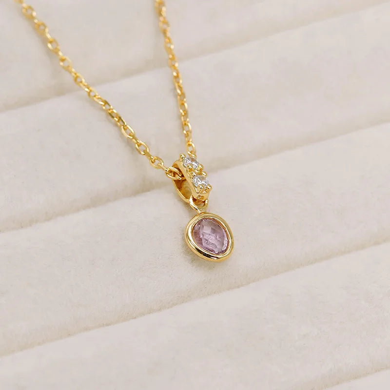 Emotional Factory 925 Sterling Silver 14K Gold Plated Gemstone Cz Zircon Ring Irregularly Natural Amethyst Necklace