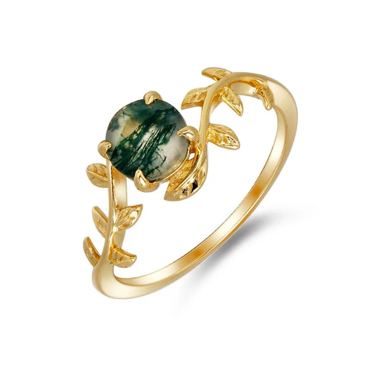Emotional 925 Sterling Silver Gold Gemstone Fashion Jewelry Aquamarine Pearl Citrine Emerald Sapphire Moss Agate Rings