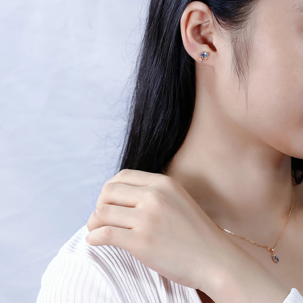 Gemstone Gem Natural Swiss Blue Topaz Star Stud Earrings