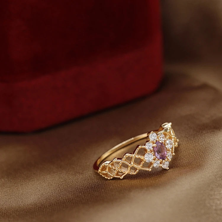 Ice Crystals Hollow Amethyst Ornate Ring