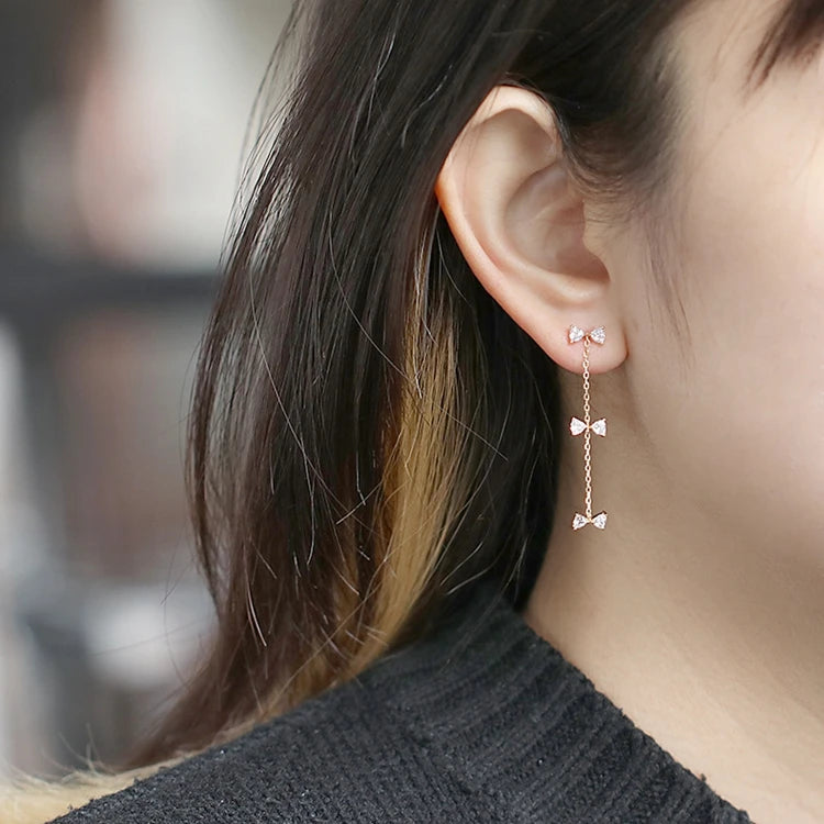 Emotional Factory 925 Sterling Silver 14K Gold Plated Gemstone Kite Premium Lightweight Long Bow Tie Earrings