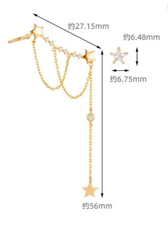 Emotional Factory 925 Sterling Silver 14K Gold Plated Gemstone Irregular Bezel Chain Tassel Star Earrings