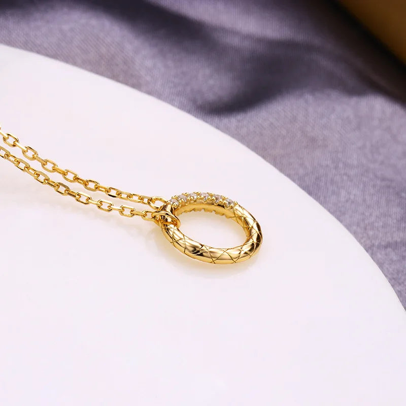 Fine Clavicle Chain Jewelry Gold Plated Chain 14k Gold Plated Zircon Circle Round Hammered Pendant Necklace for Women's