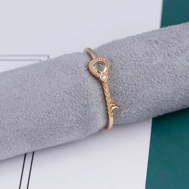 925 Sterling Silver 14K Gold Plated Gemstone Natural Labradorite Stripe Key Shape Ring