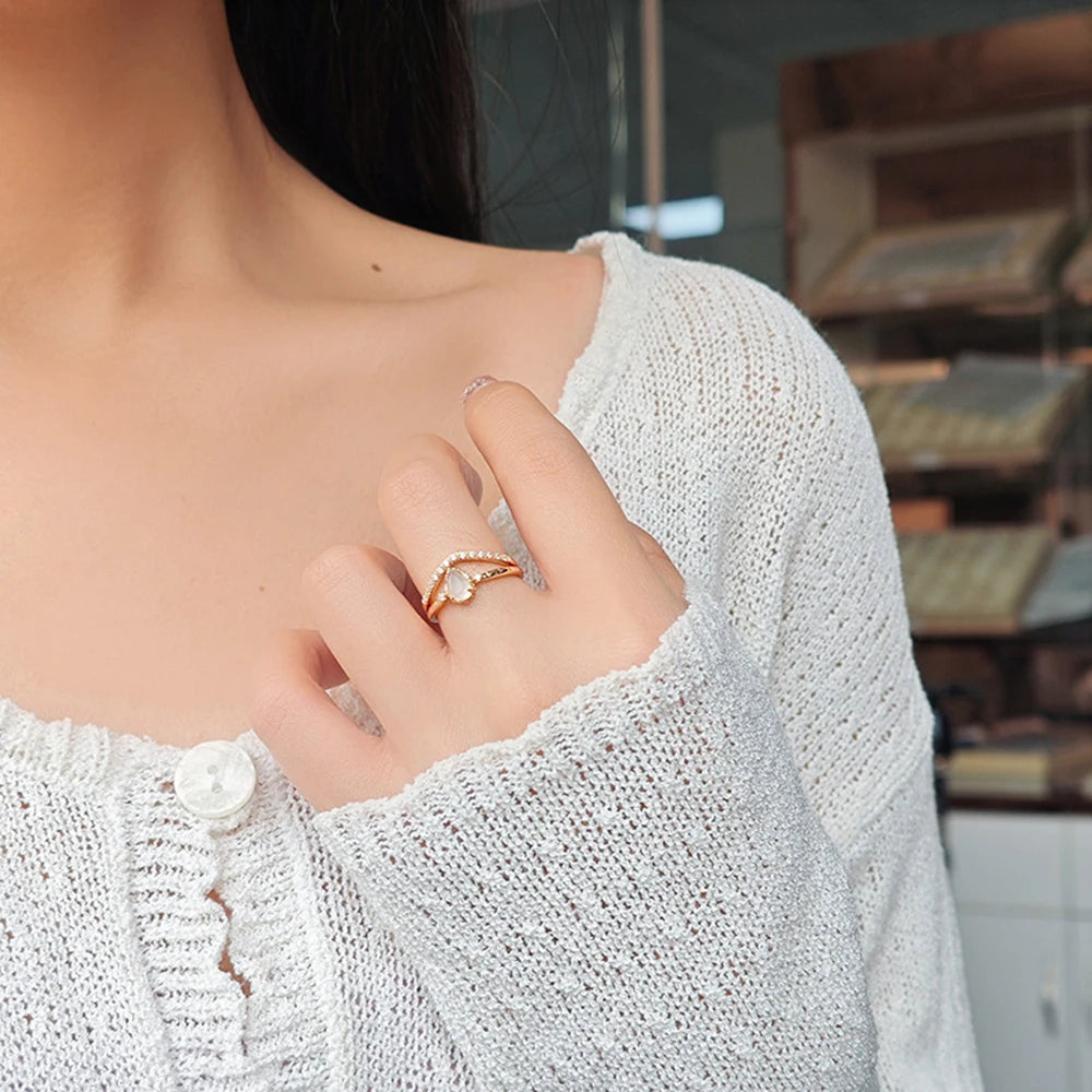 Emotional Factory 925 Sterling Silver 14K Gold Plated Gemstone Cz Zircon V Shaped Ring Stacking Rings