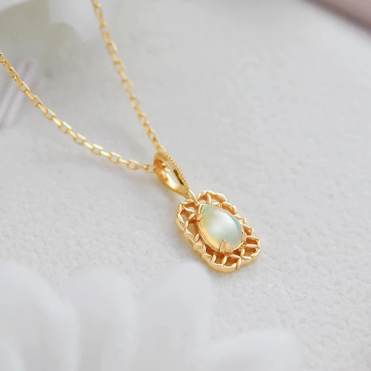 Emotional Factory 925 Sterling Silver 14K Gold Plated Gemstones Bohemian Big Geometric Drop African Opal Necklace