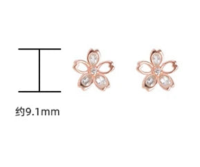 Emotional Factory 925 Sterling Silver 14K Rose Gold Plated Gemstones Five-Leaf Flower White Zircon Cherry Blossom Earrings
