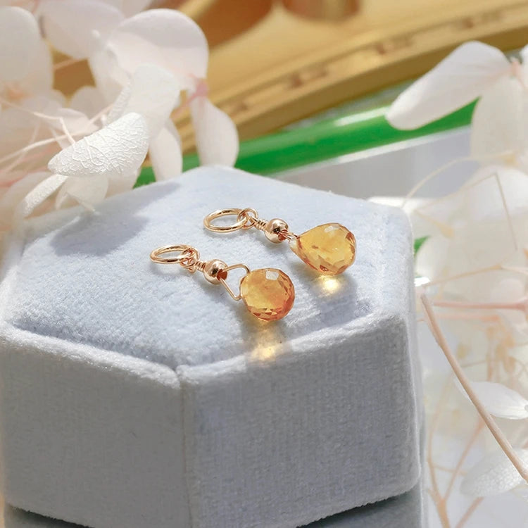 Emotional Factory 925 Sterling Silver 14K Gold Plated Gemstone Retro Vintage Gem Teardrop Citrine Earrings