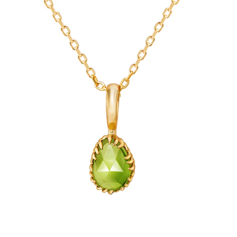 Gemstone Vintage Minimalist Drop Green Peridot Pendant Necklace